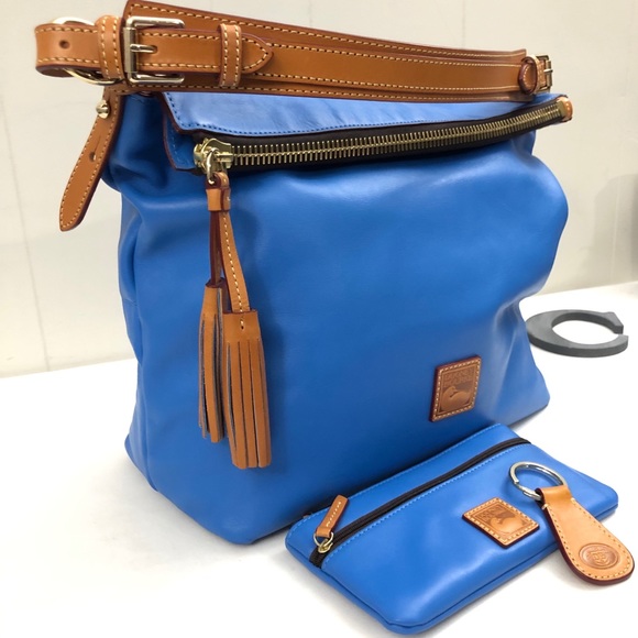 DOONEY & BOURKE Blue Leather Hobo Bag McKENZIE w/Wallet and Keychain - Picture 6 of 13